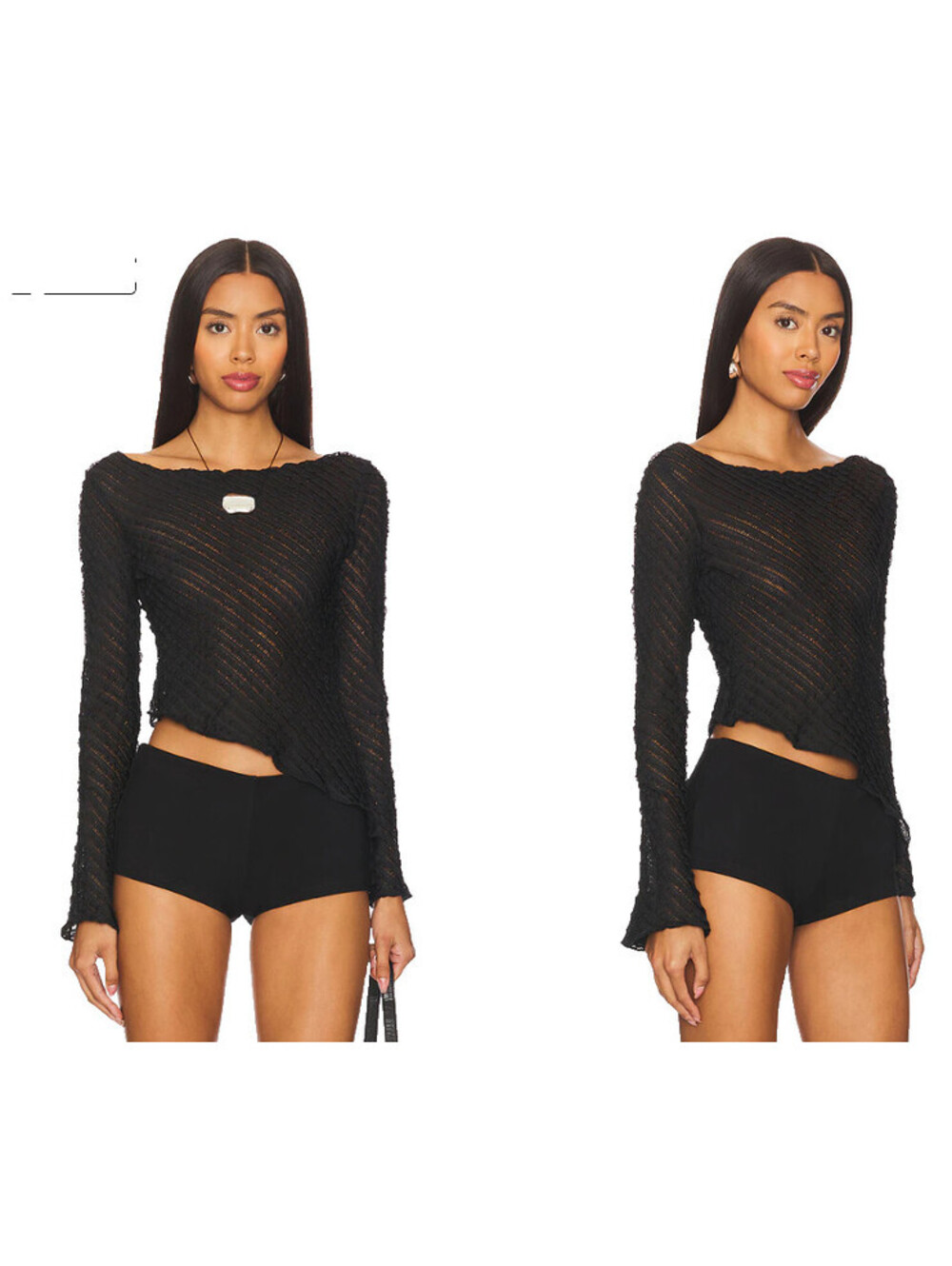 Superdown Jayne Long Sleeve Top black cropped semi-sheer size S NWT